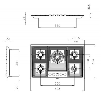 Foster 7682 006 Milanello gun metal gas hob 80 cm anthracite
