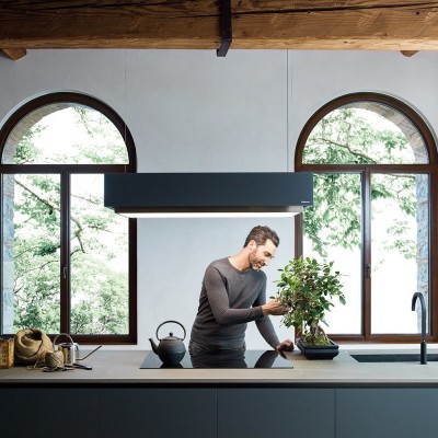 Falmec levante circle.tech cappa isola 120 cm vetro grafite