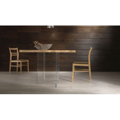 Tavolo moderno legno rovere massello gambe vetro