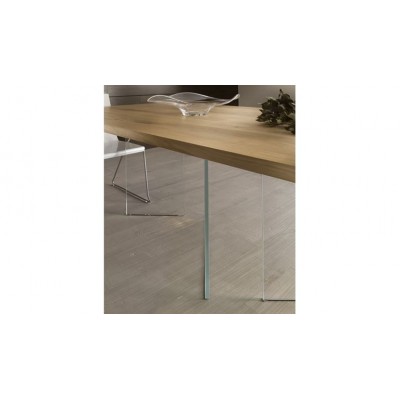 Tavolo moderno legno rovere massello gambe vetro
