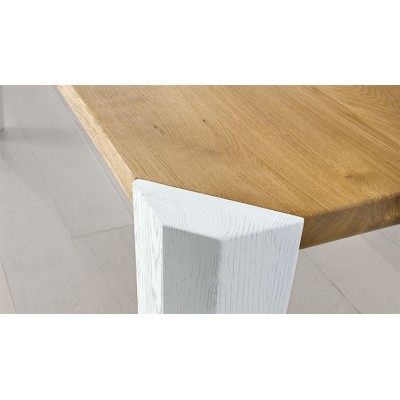 Tavolo moderno legno rovere massello artigianale gambe bianche