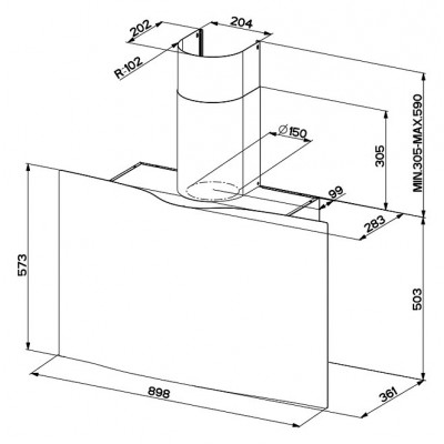 Faber veil cappa parete 90 cm nero