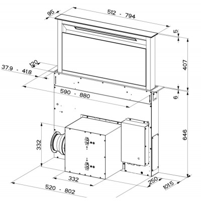 Faber fabula plus 90 cappa downdraft da piano 90 cm vetro nero - inox