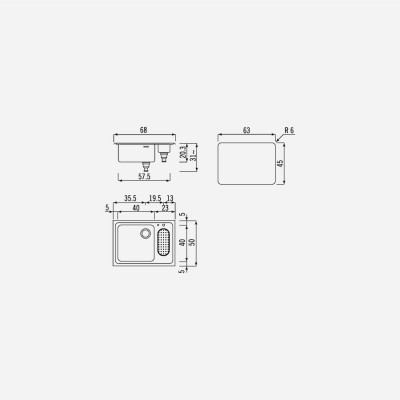 Alpes inox ls 50x68/1v1b lavello doppia vasca sottopiano 70 cm acciaio inox