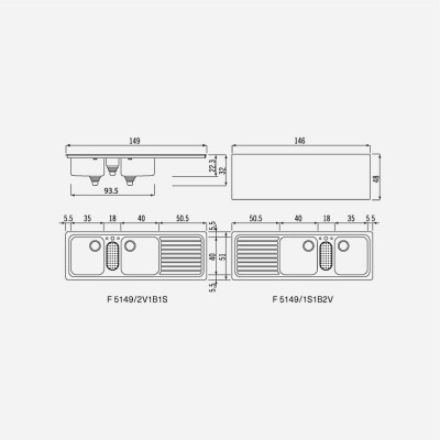 Alpes inox f 5149/2v1b1s lavello doppia vasca + gocciolatoio incasso 150 cm