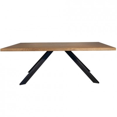 Montecarlo Dining table handcrafted rectangular solid oak + black metal legs