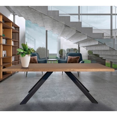 Montecarlo Dining table handcrafted rectangular solid oak + black metal legs