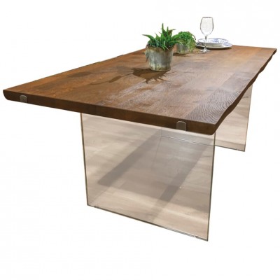 Sky Arbeitstisch Holz + Glasbeine