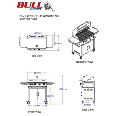 Bull lonestar barbecue gpl con carrello acciaio inox