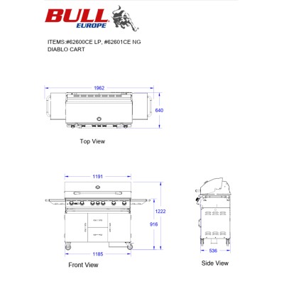 Bull Diablo barbecue metano con carrello, girarrosto e back burner