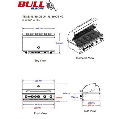 Bull Brahma barbecue con girarrosto da incasso 100 cm acciaio inox