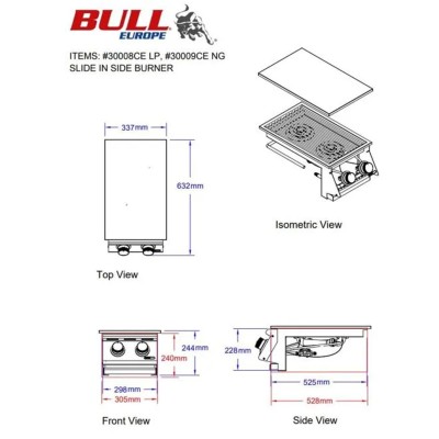 Bull 30009CE piano cottura a metano outdoor da incasso 33 cm inox