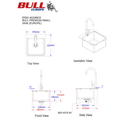 Bull 22389 lavello + rubinetto da esterno da incasso 38 cm inox