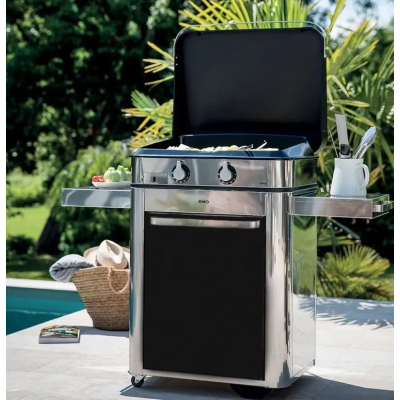 Eno Combo Enosign 65 cm plancha gas con carrello 126 cm inox - nero