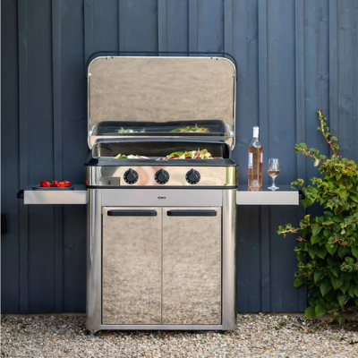 Eno combo enosign 80 cm plancha a gas con carrello 140 cm inox