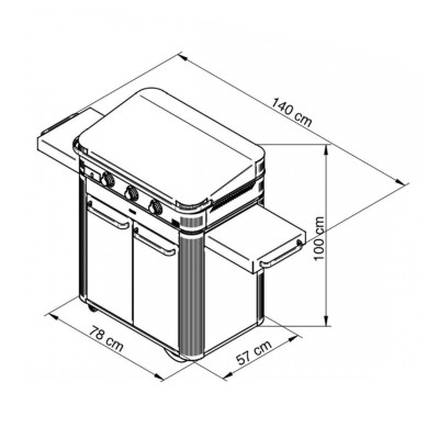 Eno combo enosign 80 cm plancha a gas con carrello 140 cm inox