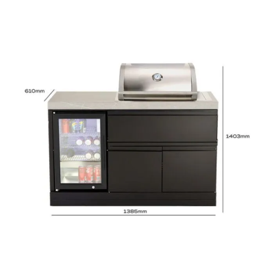Crossray tc2k-mk mini cucina da esterno con barbecue e frigorifero 140 cm