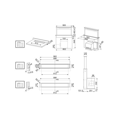 Smeg kdd90cne2 cappa da piano downdraft  90 cm vetro nero