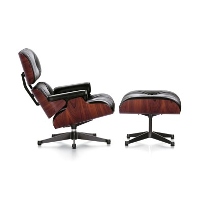Fauteuil et ottoman Vitra Eames en cuir palissandre - Noir
