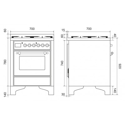Ilve m07dne3/bg Majestic 70cm blau-grau Gas-Arbeitsplatte Küche