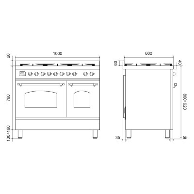 Ilve pd10fne3-eg cucina gas da appoggio 100 cm verde smeraldo